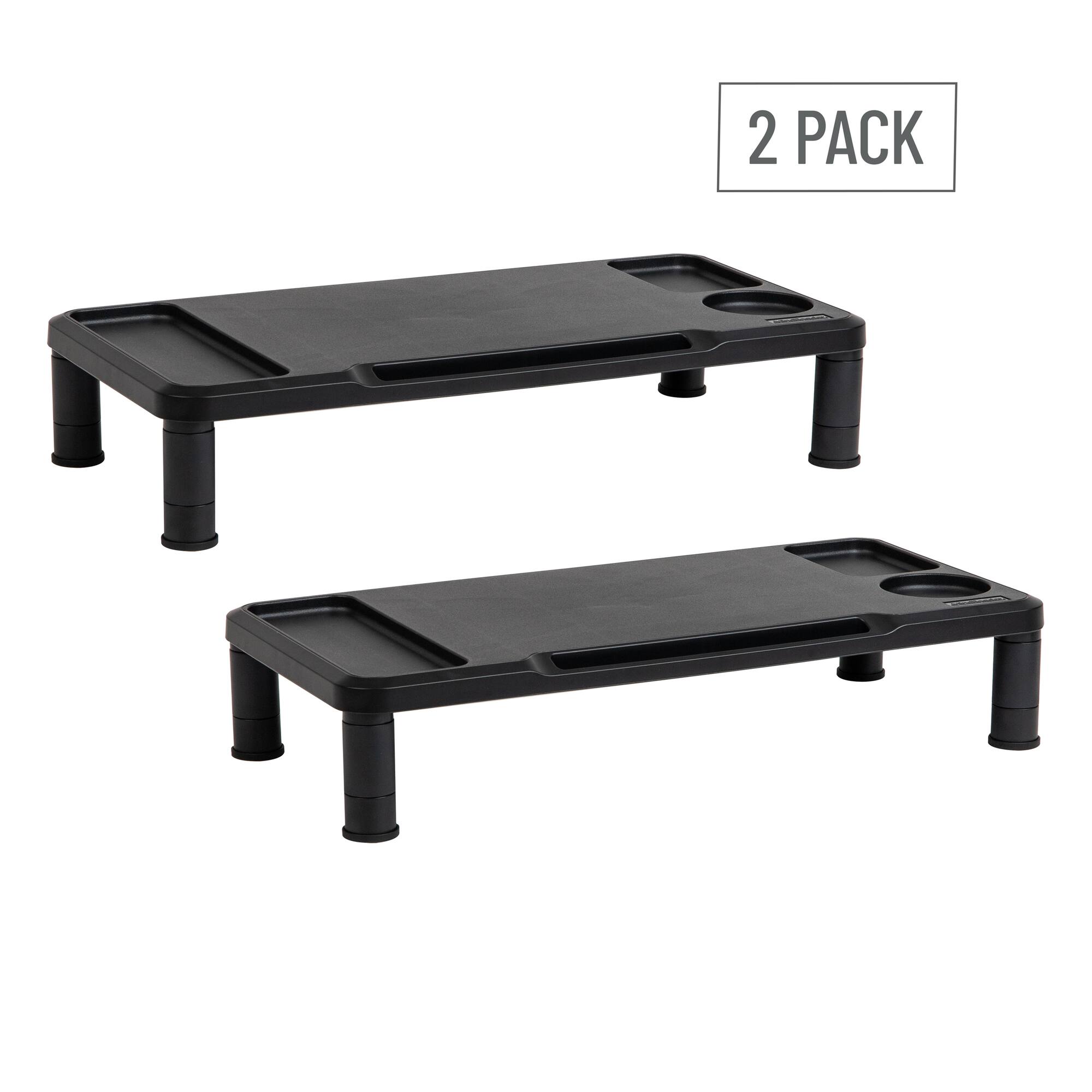 Mind Reader Monitor Stand, Laptop Riser, Desktop Organizer, Office, Plastic, Set of 2, Black
